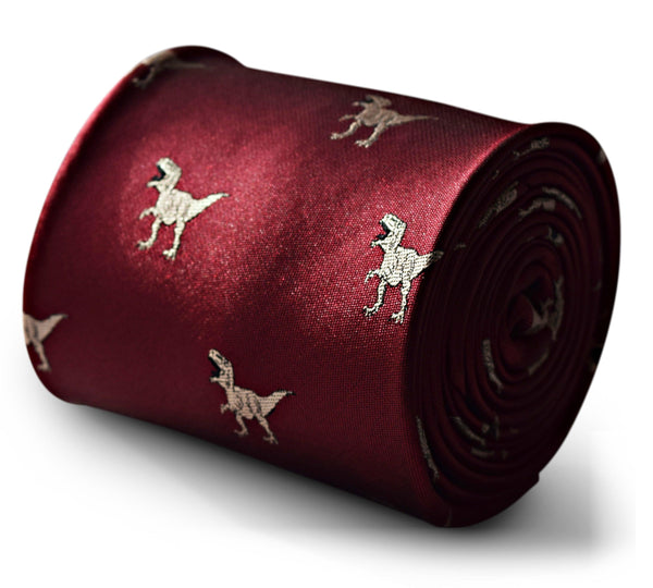 maroon tie with t-rex dinosaur print design